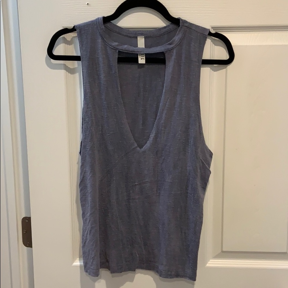 Blue open neck top
